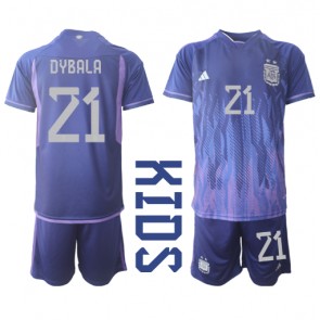 Argentina Paulo Dybala #21 Dětské Venkovní dres komplet MS 2022 Krátký Rukáv (+ trenýrky)